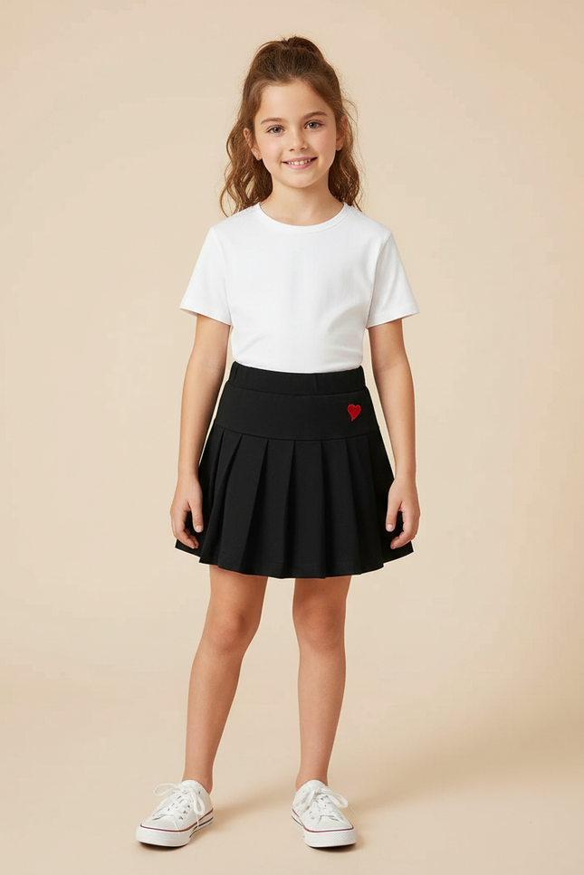 Pantalon Jupe Noir Plissé Cœur Confortable Fille - Polyester