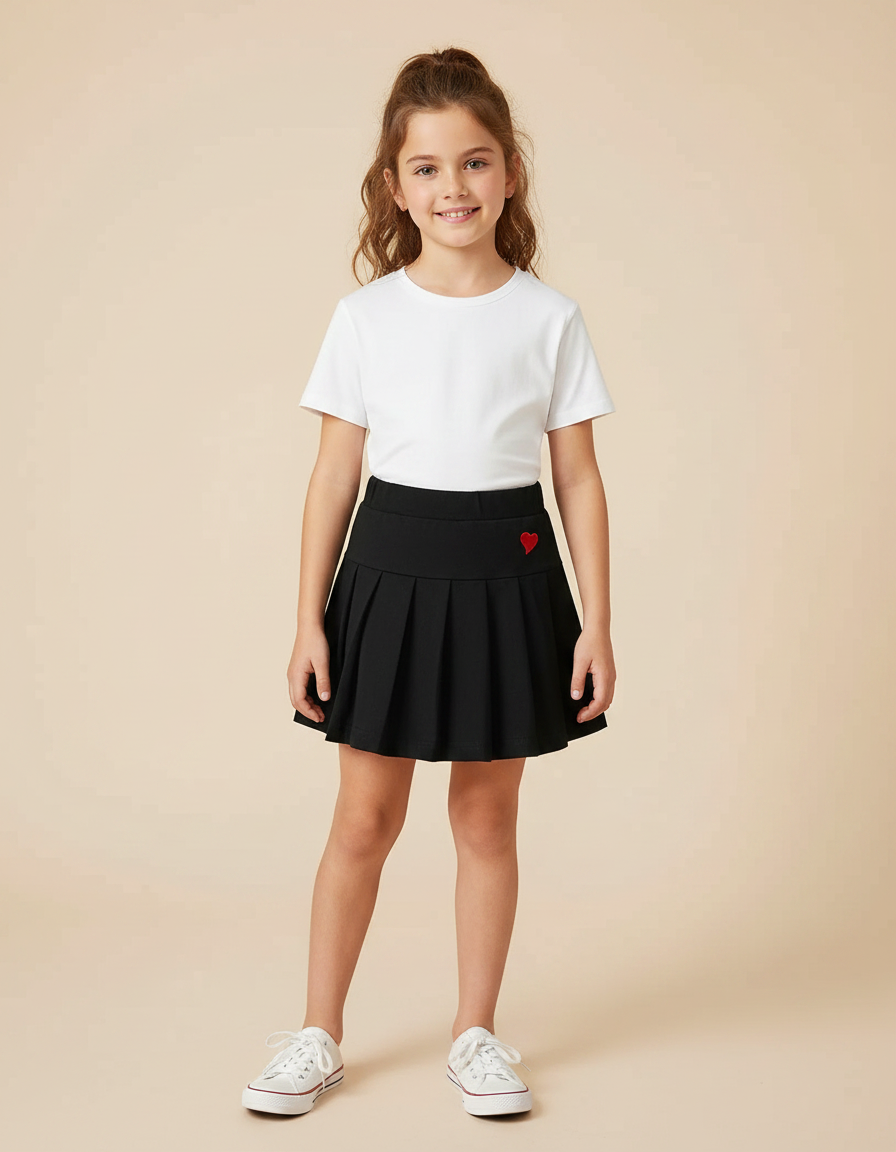 Pantalon Jupe Noir Plissé Cœur Confortable Fille - Polyester