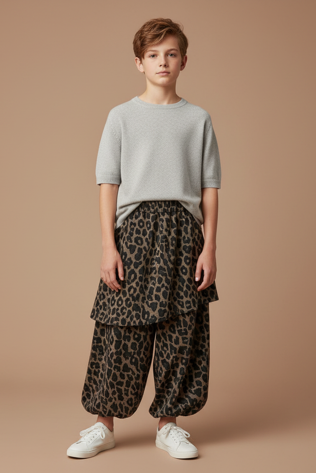 Pantalon Jupe Léopard Ample Superposé Coton Chaud - Imprimé Molleton