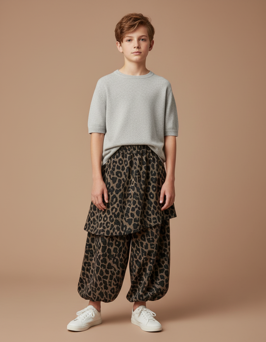 Pantalon Jupe Léopard Ample Superposé Coton Chaud - Imprimé Molleton