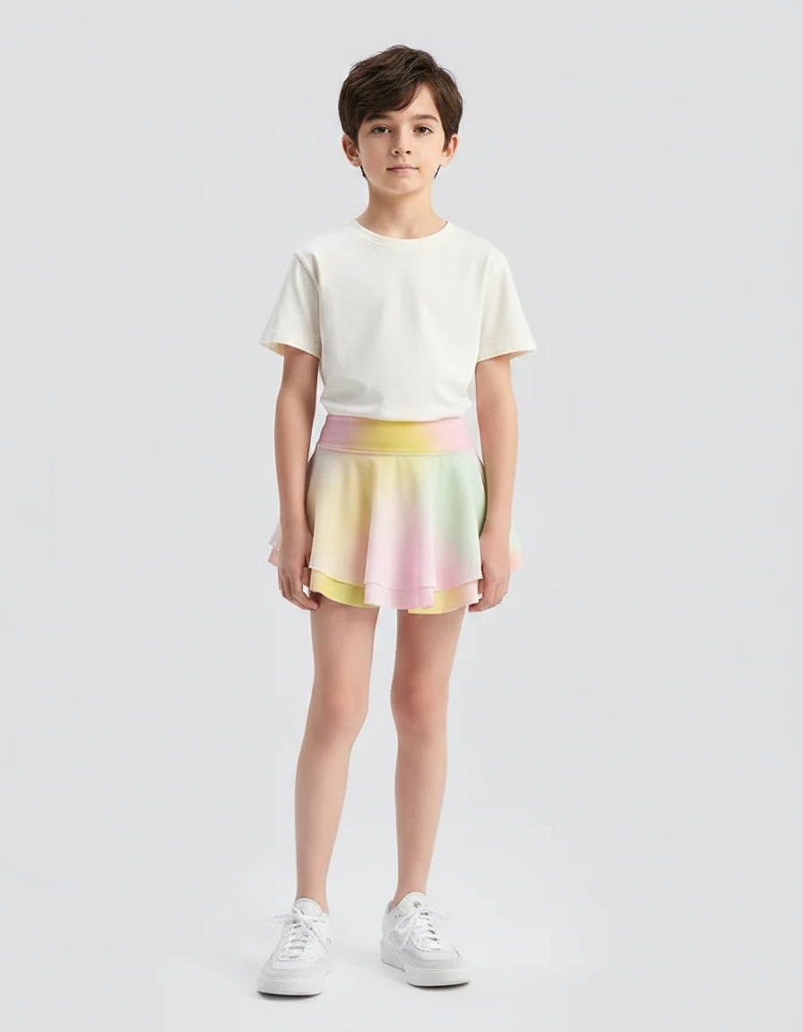 Pantalon Jupe Dégradé Pastel Superposé Fluide Enfants - Multicolore Polyester