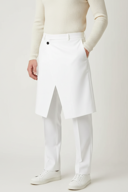 Pantalon Jupe Blanc Asymétrique Droit Élégant Homme - Gabardine