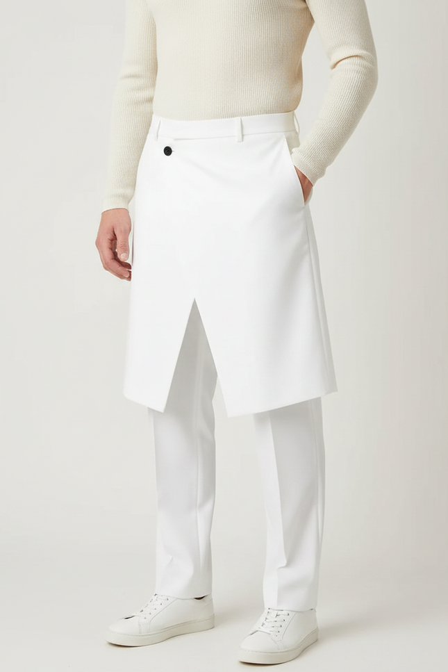 Pantalon Jupe Blanc Asymétrique Droit Élégant Homme - Gabardine