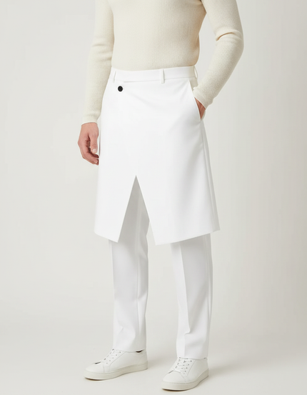 Pantalon Jupe Blanc Asymétrique Droit Élégant Homme - Gabardine