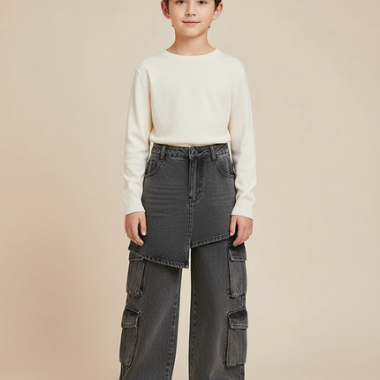 Pantalon Jupe Cargo Denim Asymétrique Garçon Gris - Jean