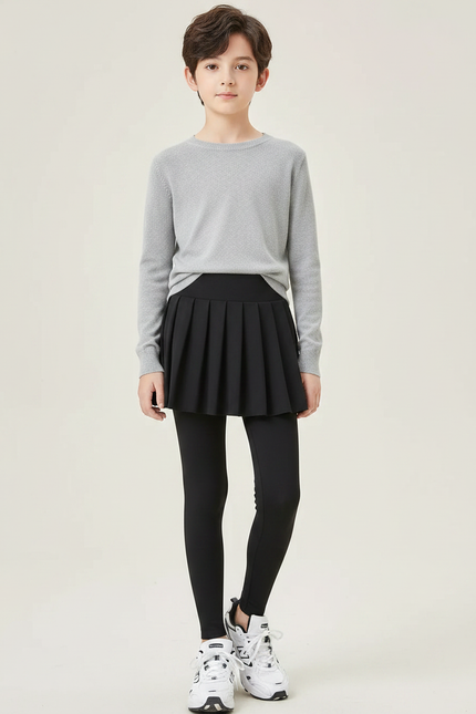 Pantalon Jupe Noir Plissé Legging Enfant Confortable - Polyester