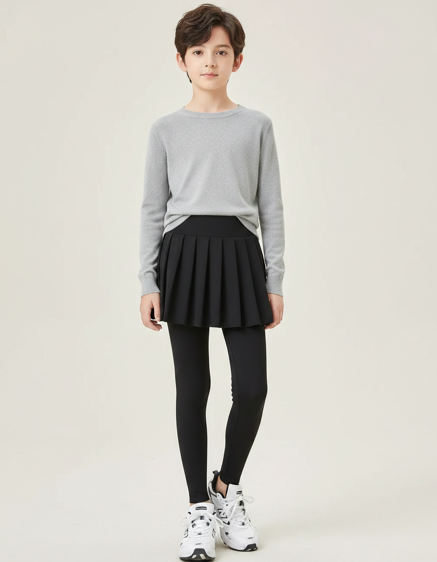 Pantalon Jupe Noir Plissé Legging Enfant Confortable - Polyester