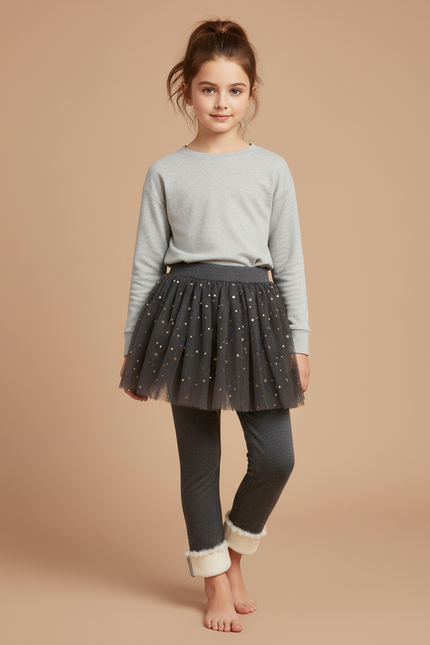Pantalon Jupe Gris Tulle Pailleté Doublé Polaire - Molleton