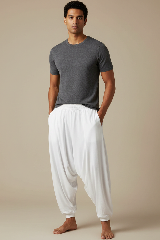 Pantalon Jupe Blanc Ample Fluide Homme Yoga - Viscose