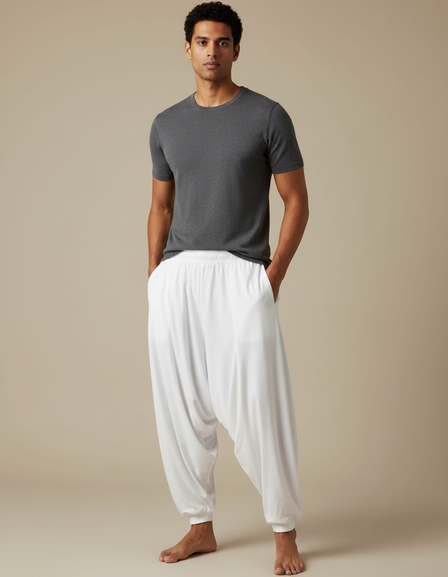 Pantalon Jupe Blanc Ample Fluide Homme Yoga - Viscose