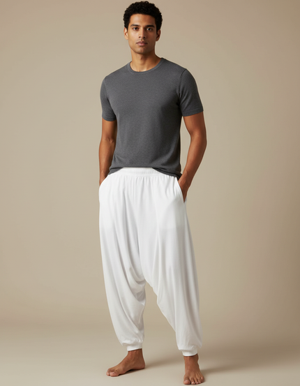 Pantalon Jupe Blanc Ample Fluide Homme Yoga - Viscose