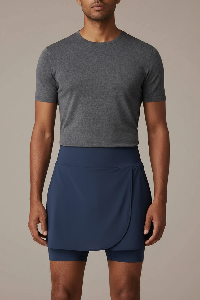 Pantalon Jupe Bleu Marine Uni Moulant Sportif - Polyester