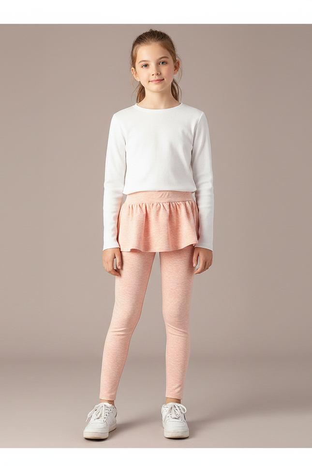 Pantalon Jupe Rose Pêche Coton Extensible Confortable Fille - Molleton