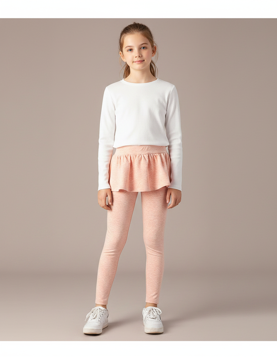 Pantalon Jupe Rose Pêche Coton Extensible Confortable Fille - Molleton