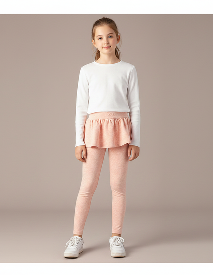 Pantalon Jupe Rose Pêche Coton Extensible Confortable Fille - Molleton