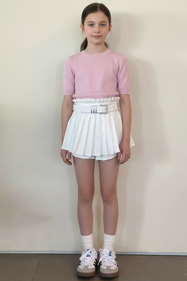 Pantalon Jupe Blanc Plissé Taille Haute Fille - Polyester