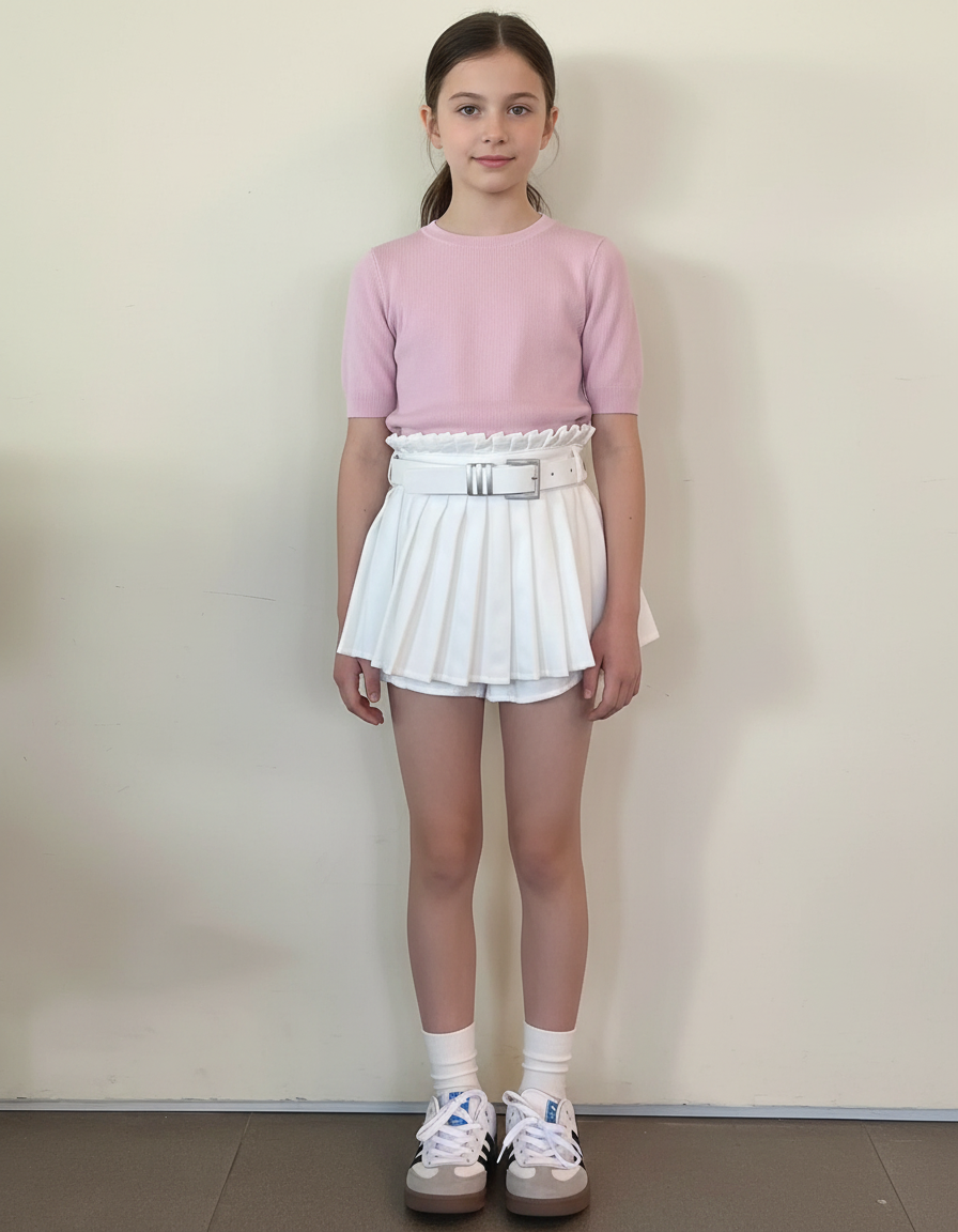 Pantalon Jupe Blanc Plissé Taille Haute Fille - Polyester