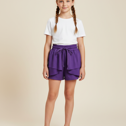 Pantalon Jupe Violet Volants Fluide Enfant - Viscose