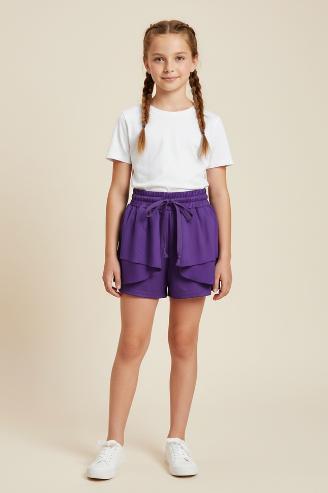 Pantalon Jupe Violet Volants Fluide Enfant - Viscose