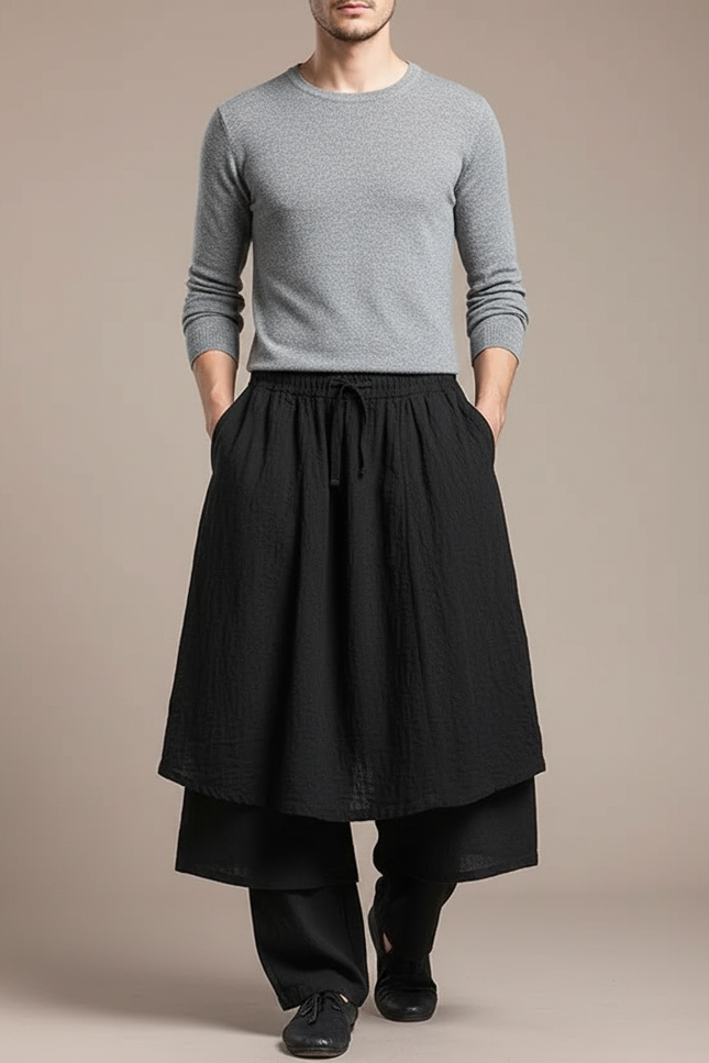 Pantalon Jupe Longue - Noir Lin