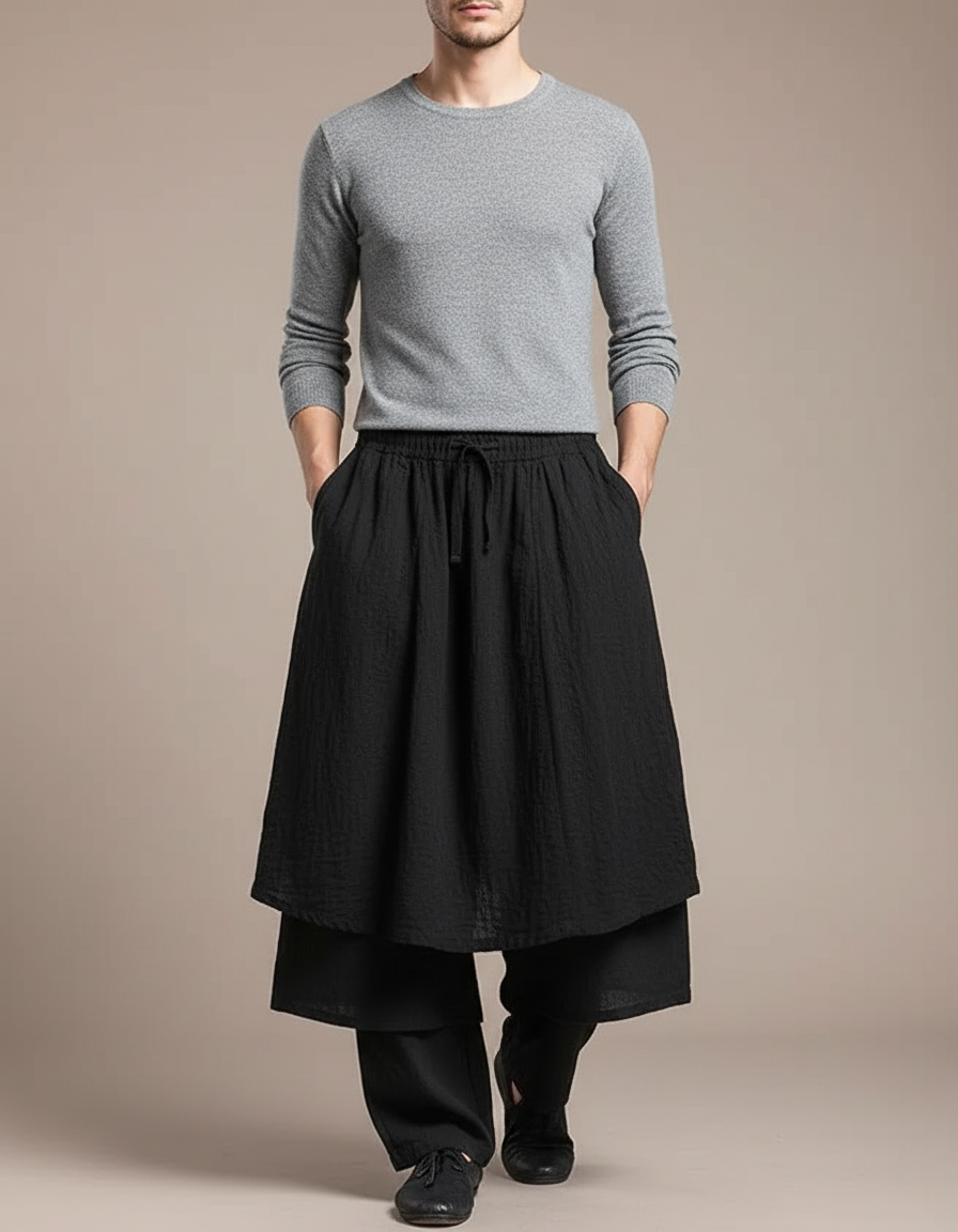 Pantalon Jupe Longue - Noir Lin