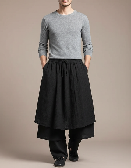 Pantalon Jupe Longue - Noir Lin