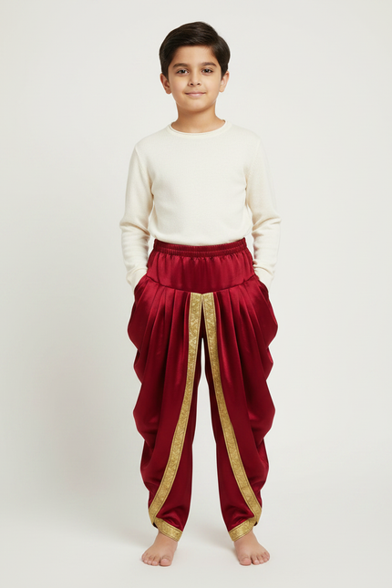 Pantalon Jupe Rouge Satiné Drapé Doré Garçon