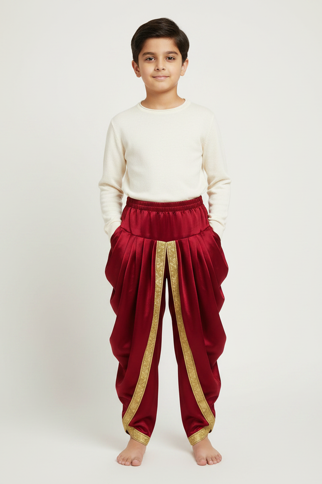 Pantalon Jupe Rouge Satiné Drapé Doré Garçon
