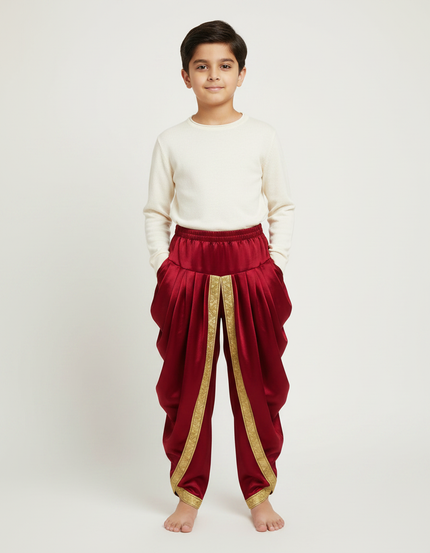Pantalon Jupe Rouge Satiné Drapé Doré Garçon