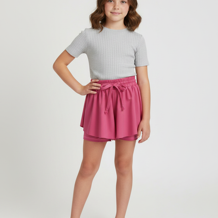 Pantalon Jupe Rose Volants Fluide Enfant Moderne - Viscose