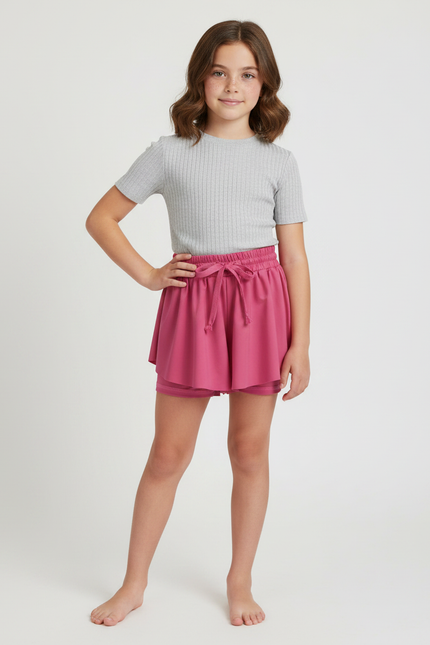 Pantalon Jupe Rose Volants Fluide Enfant Moderne - Viscose