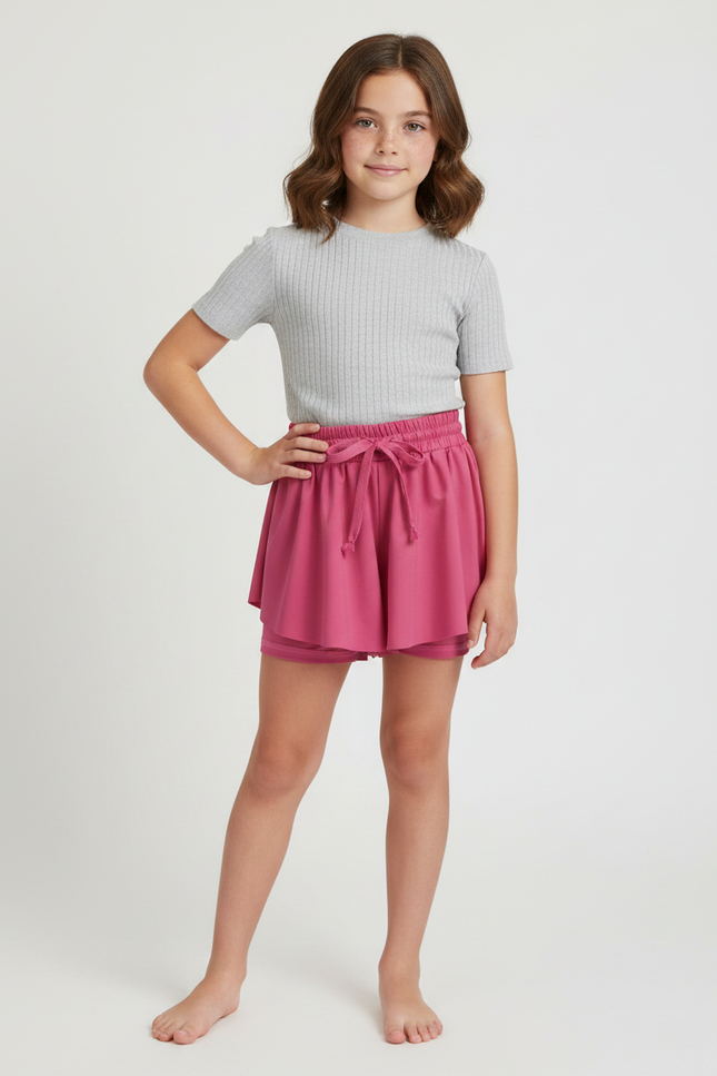 Pantalon Jupe Rose Volants Fluide Enfant Moderne - Viscose