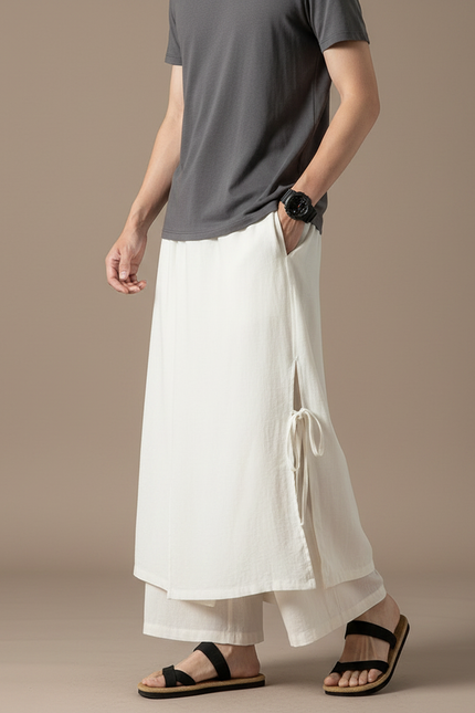 Jupe Sur Pantalon Homme - Blanc Lin