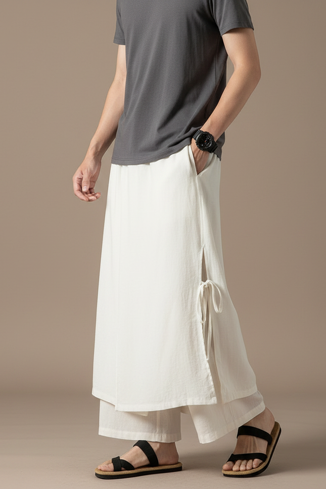 Jupe Sur Pantalon Homme - Blanc Lin