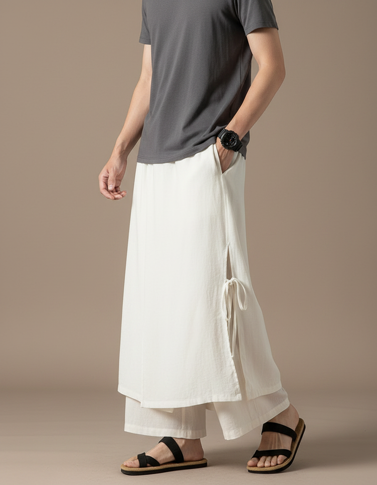 Jupe Sur Pantalon Homme - Blanc Lin