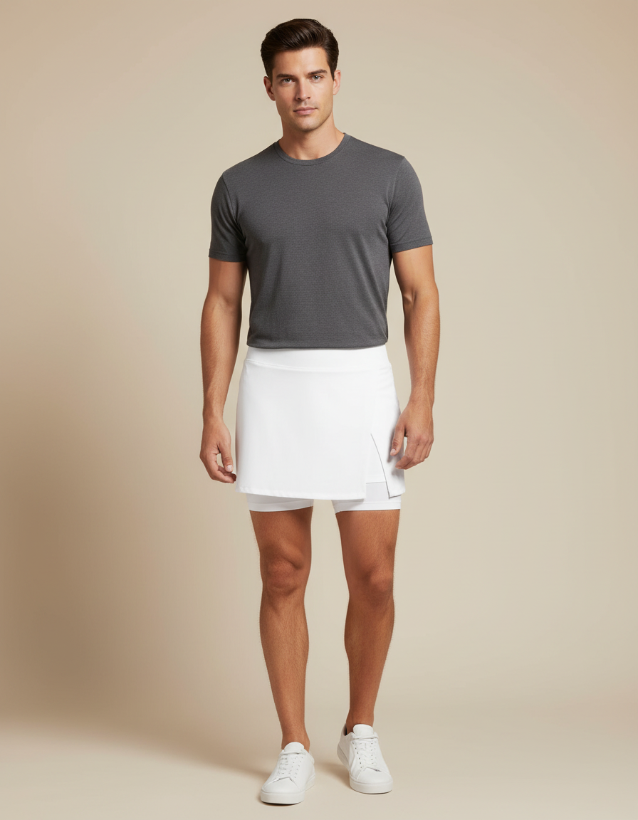 Pantalon Jupe Blanc Court Sport Homme Respirant - Polyester