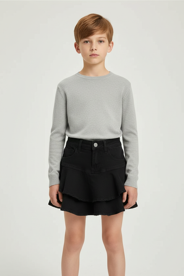 Pantalon Jupe Noir Denim Volants Fille - Jean