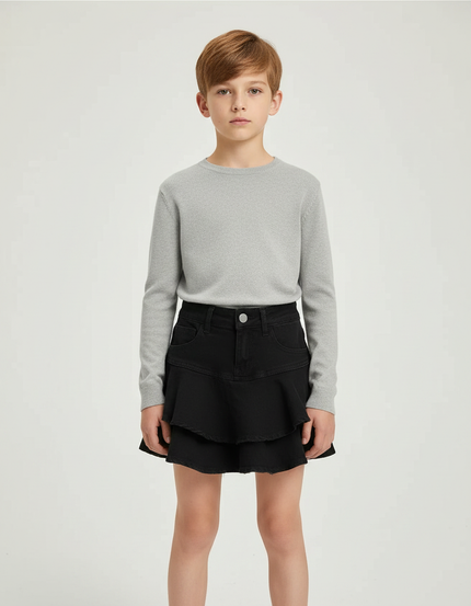 Pantalon Jupe Noir Denim Volants Fille - Jean