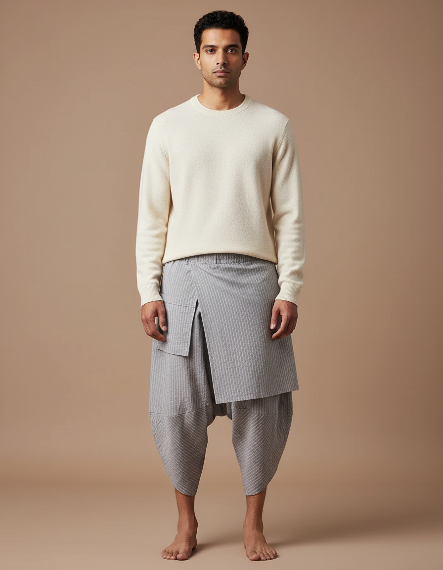 Pantalon Jupe Ethnique - Gris Coton