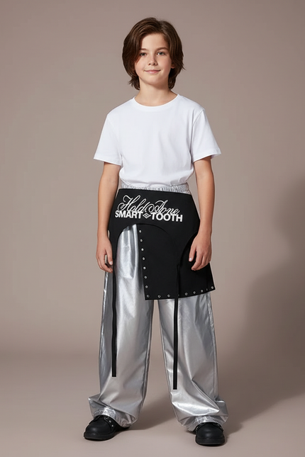 Pantalon Jupe Argenté Brillant Ample Asymétrique Garçon - Polyester