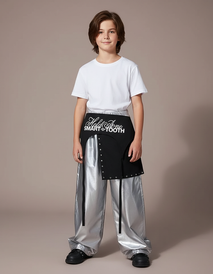 Pantalon Jupe Argenté Brillant Ample Asymétrique Garçon - Polyester