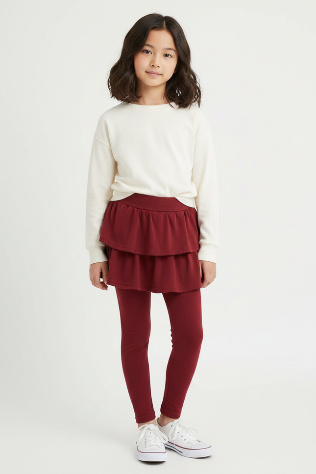 Pantalon Jupe Bordeaux Volants Superposés Confortable Enfant - Molleton