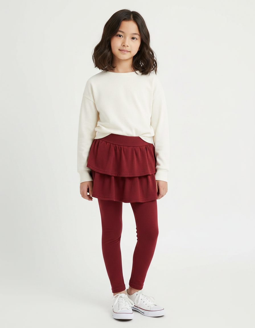 Pantalon Jupe Bordeaux Volants Superposés Confortable Enfant - Molleton