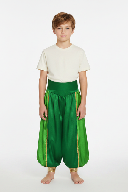 Pantalon Jupe Vert Satiné Drapé Doré Enfant