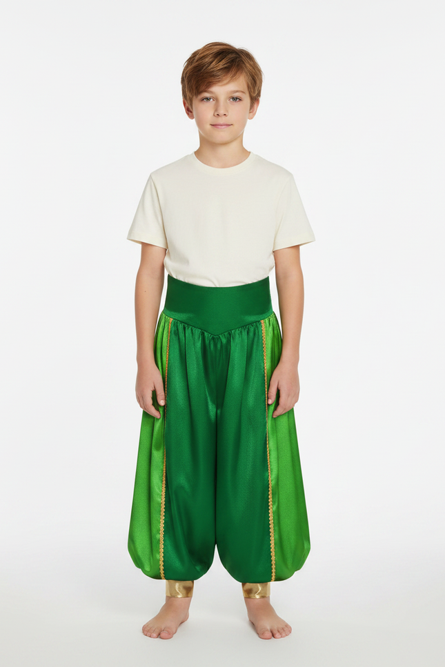 Pantalon Jupe Vert Satiné Drapé Doré Enfant