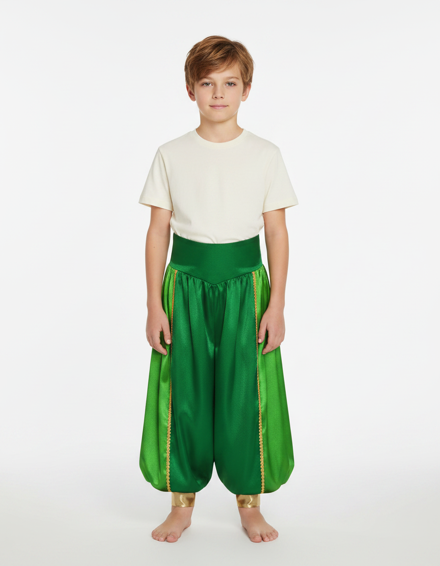 Pantalon Jupe Vert Satiné Drapé Doré Enfant