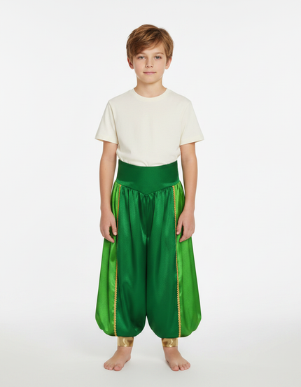 Pantalon Jupe Vert Satiné Drapé Doré Enfant