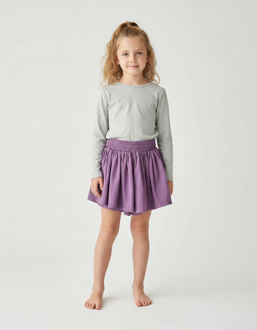Pantalon Jupe Violet Plissé Ample Enfant Coton