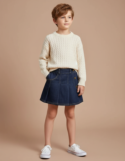Pantalon Jupe Denim Bleu Plissé Décontracté Enfant - Jean