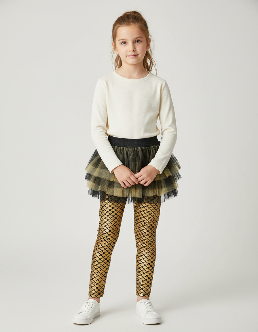 Pantalon Jupe Doré Scintillant Tulle Écaille Fille - Polyester